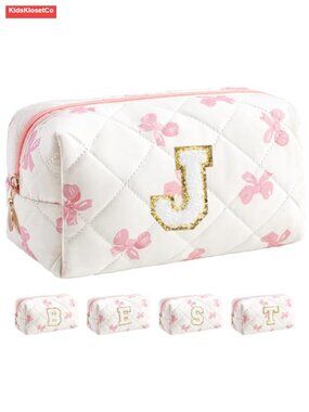 Quilted Cotton Personalized Makeup Bag for Women Travel Toiletry Organizer